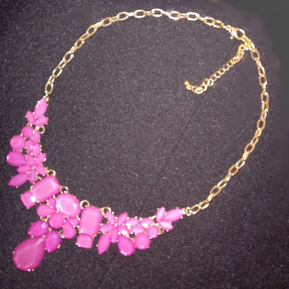 Magenta Pink Teardrop Necklace with Gold Tone Chain - Picture 2 of 3
